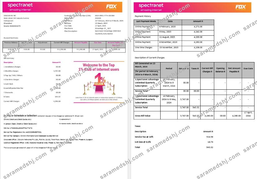 Nigeria Spectranet amazing internet internet business utility bill Word and PDF formats 1-2 pages